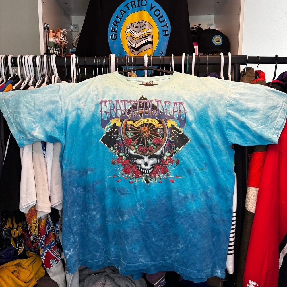 Grateful Dead 40 Years 1965-2005 Liquid Blue Tie Dye Shirt XXL Blue Band Tee USA